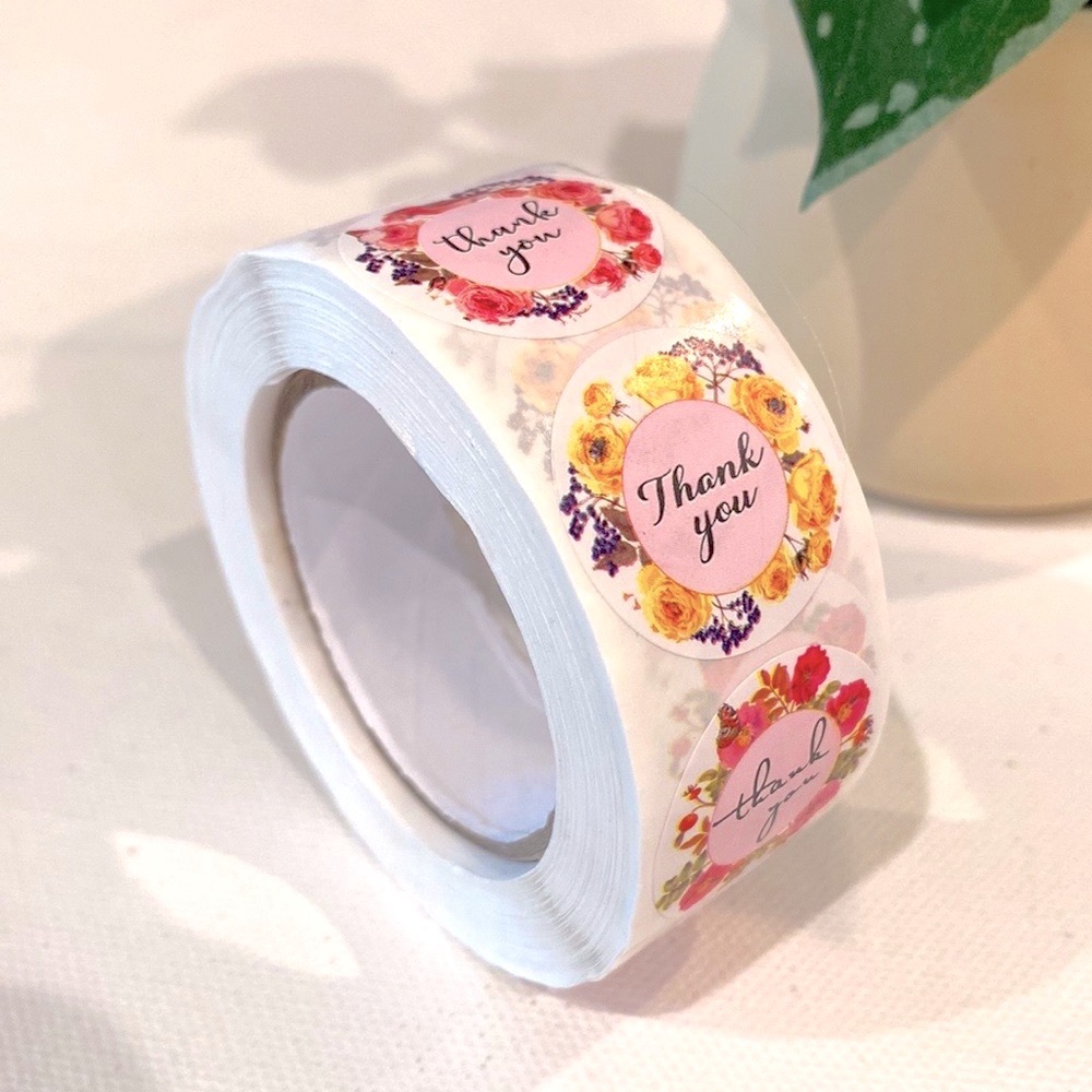 New 500pcs Round Floral Thank You Stickers